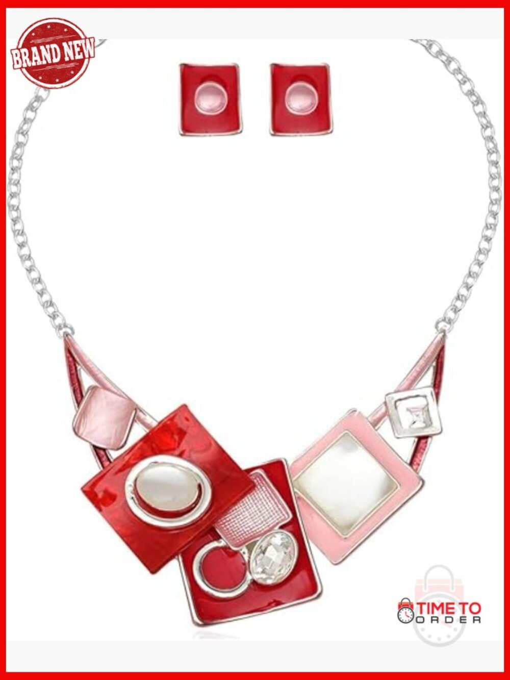 Boho Enamel Opal Crystal Bib Necklace Earring Set Jewelry Gift